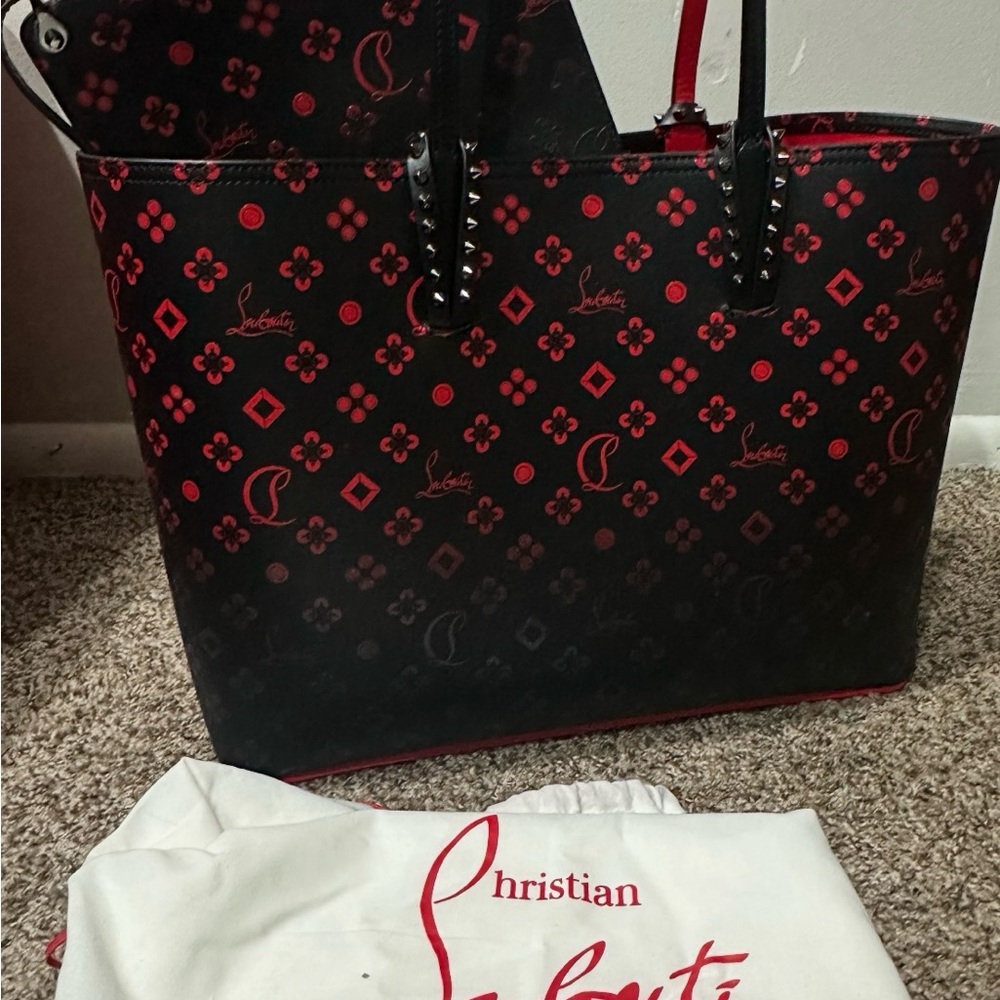 Christian Louboutin Black and Red Patterned Tote
